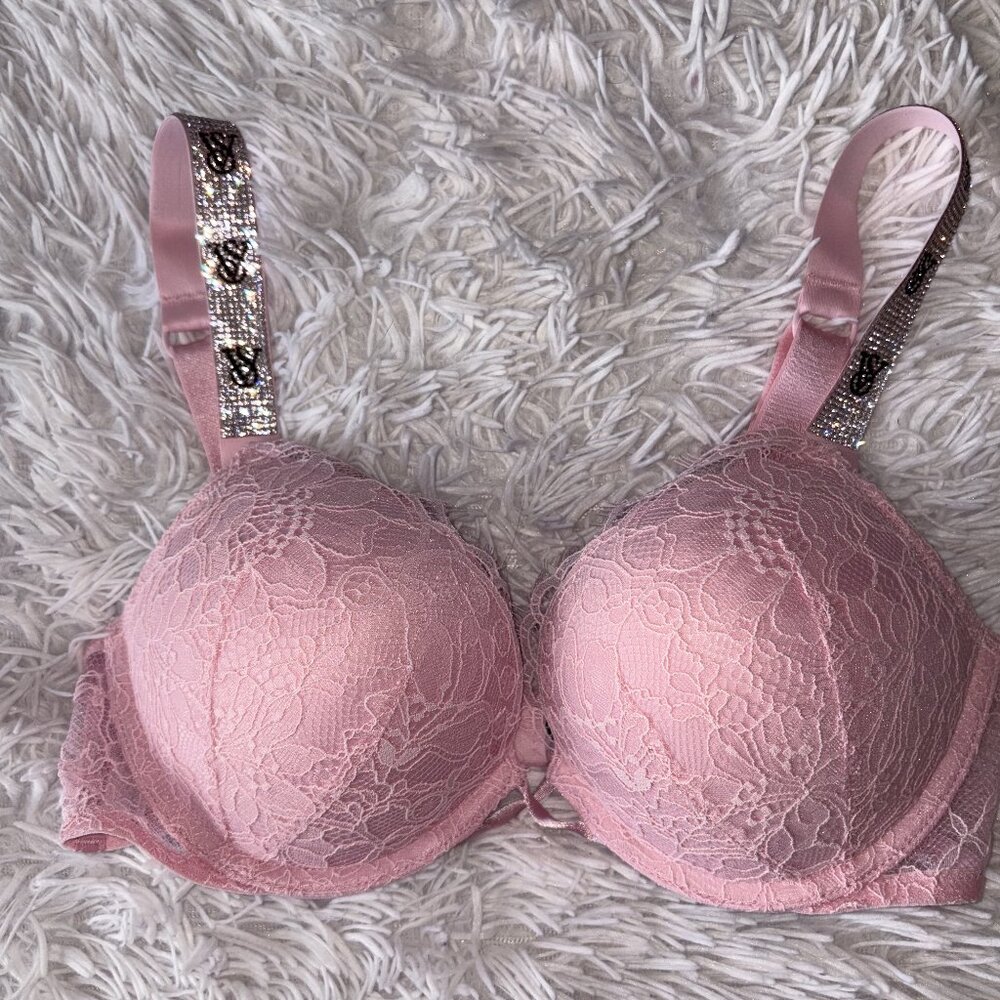 VS Shine Strap Bombshell Lace Pink Bra